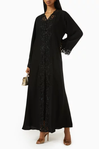 Laser-cut Embroidered Abaya in Nada