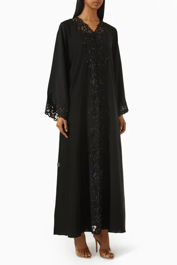 Laser-cut Embroidered Abaya in Nada