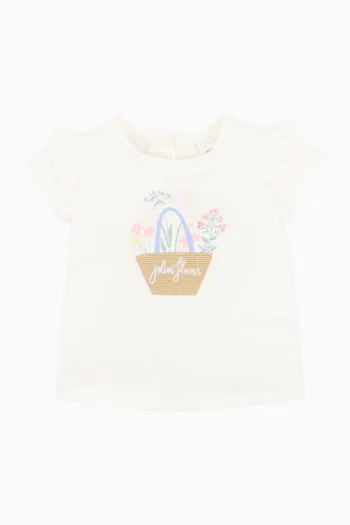 تي شيرت بوني قطن مطرز بزهور