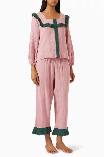 Ruffle Pyjama Top & Pants Set in Cotton