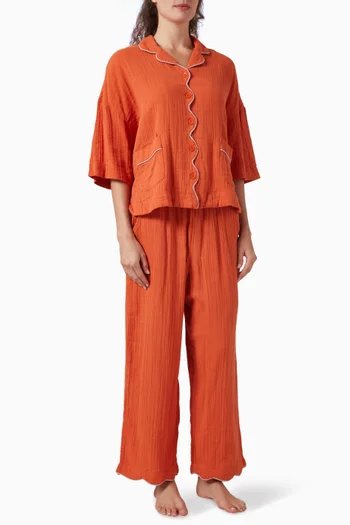 طقم بيجاما قميص وبنطال قطن