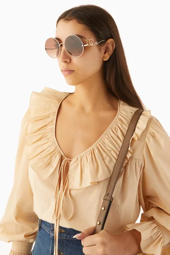 Oversized Round Sunglasses in Metal