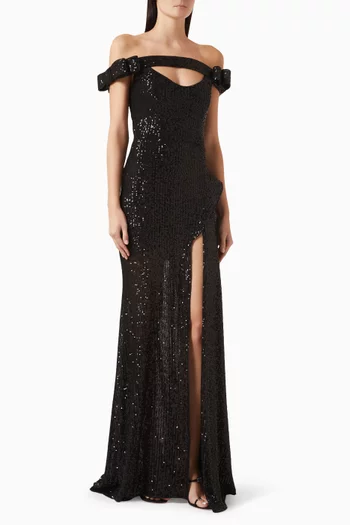 Sequin-embellished Off-shoulder Gown