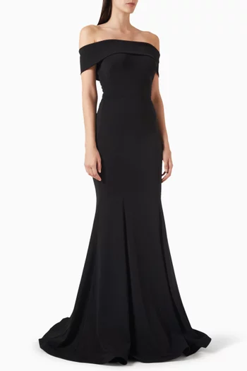 فستان سهرة بقصة حورية البحر وأكتاف مكشوفة كريب