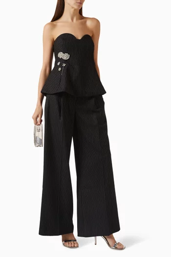 بلوزة روزا بلا حمالات مزينة بنقشة مخططة