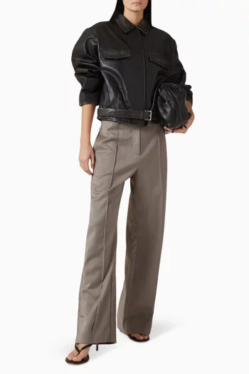 جاكيت بحزام جلد ناعم