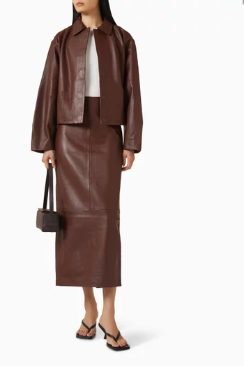 جاكيت بقصة فضفاضة جلد ماعز