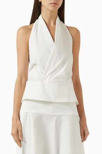 بلوزة بحمالات حول الرقبة وملفوفة مزيج قطن