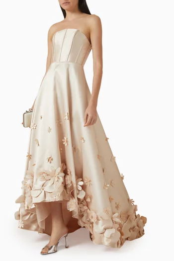 Floral-appliqué Gown in Taffetta