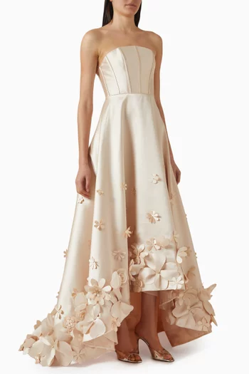Floral-appliqué Gown in Taffetta