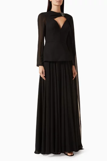 فستان نرجس بكاب وظهر مكشوف كريب شيفون