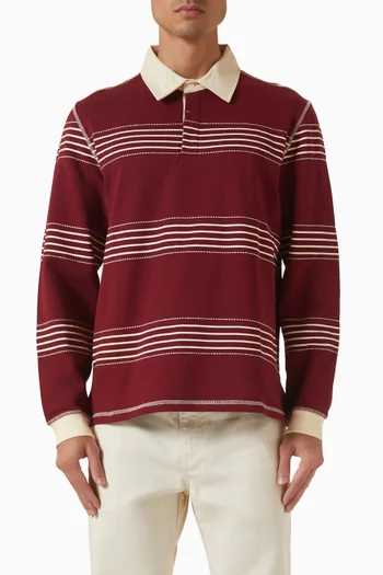 Editor Striped Rugby Polo Shirt in Cotton