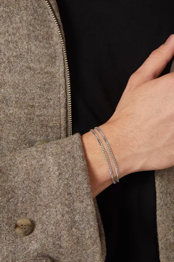 Double Curb Chain Bracelet in Rhodium-plated Sterling Silver