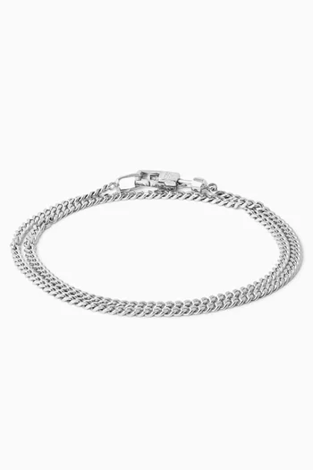 Double Curb Chain Bracelet in Rhodium-plated Sterling Silver