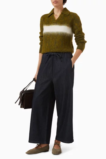 تي شيرت قطن بياقة بولو ونقشة مخططة