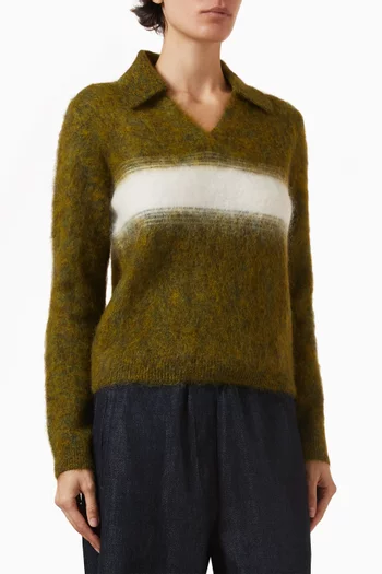 تي شيرت قطن بياقة بولو ونقشة مخططة