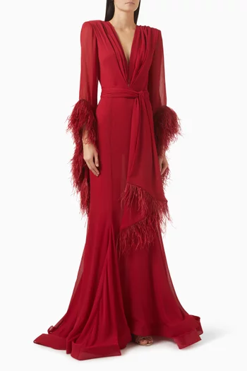 فستان سهرة جيشا بفتحة رقبة على شكل حرف V