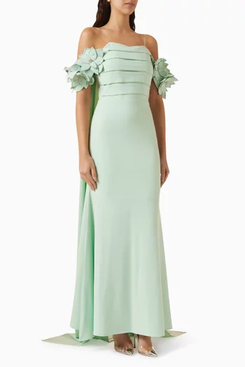 Off-shoulder Cape-style Maxi Dress