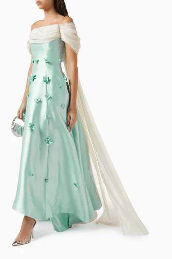 Off-shoulder Maxi Dress in Satin