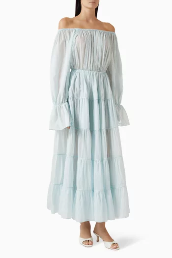 Beatrice Off-shoulder Maxi Dress in Cotton-silk