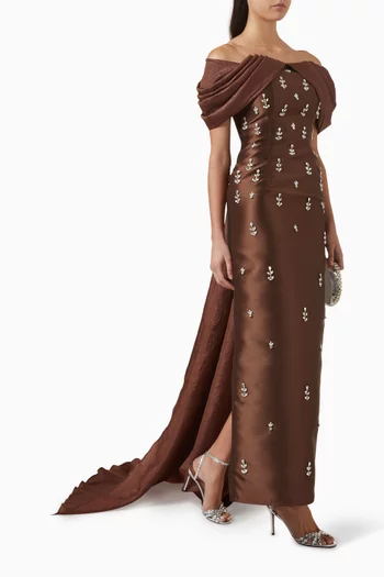 Crystal-embellished Drape Gown