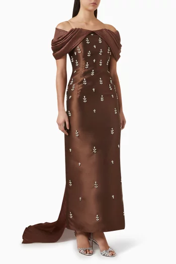 Crystal-embellished Drape Gown