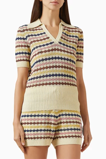 Awaken Scallop Knit Polo in Cotton Blend