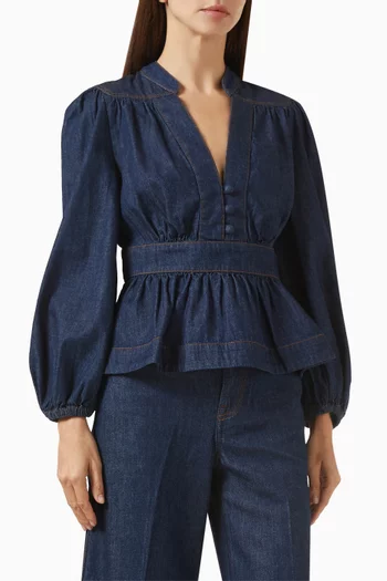Awaken Peplum Blouse in Denim