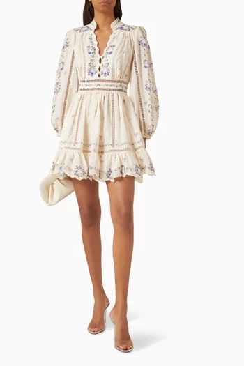 فستان بيشنس قصير بفتحة رقبة عميقة كتان