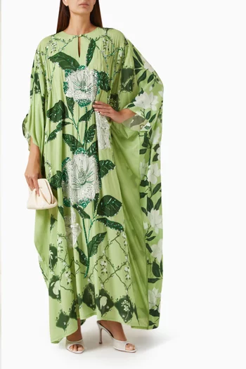 Hand Beaded Magnolia Tie-up Kaftan Dress