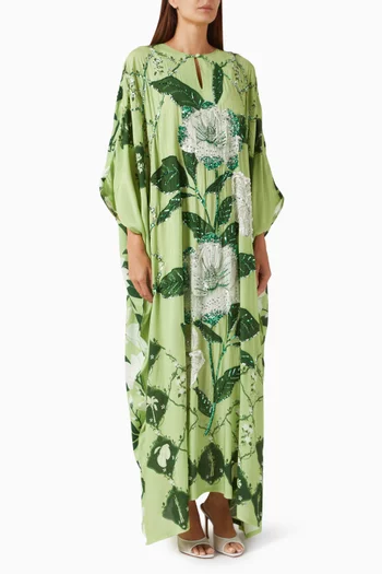 Hand Beaded Magnolia Tie-up Kaftan Dress