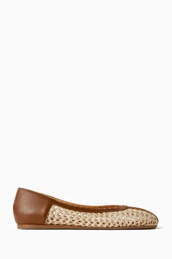 Aeropi Ballerina Flats in Raffia & Leather