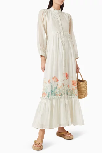 Printed Buttoned Maxi Dress in Cotton-silk