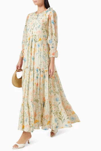 Alana Printed Maxi Dress in Cotton-silk