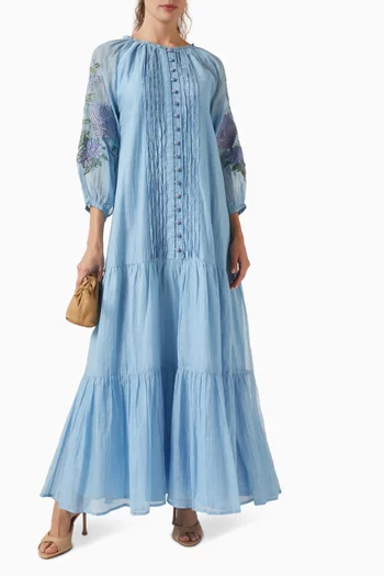 Angel Embroidered Maxi Dress in Cotton-silk