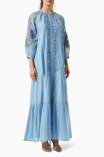 Angel Embroidered Maxi Dress in Cotton-silk