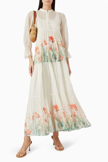 Printed Maxi Dress in Cotton-silk