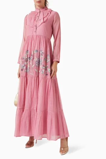Ruffled Maxi Dress in Cotton-silk