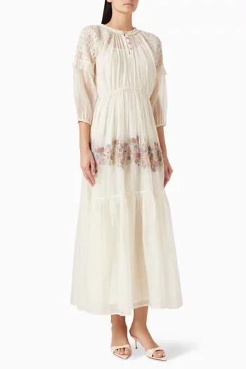 Veronica Printed Maxi Dress in Cotton-silk