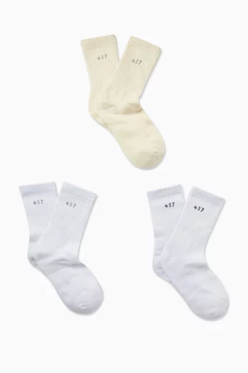 Logo Socks in Cotton Blend, Set of 3