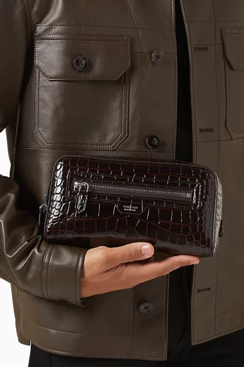 Toiletry Case in Croc-embossed Leather