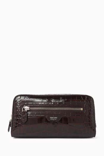 Toiletry Case in Croc-embossed Leather
