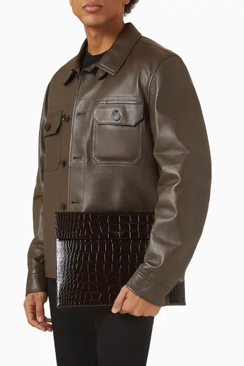 حافظة أوراق جلد بنقشة جلد التمساح