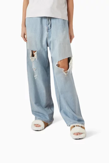 Furry Slide Sandals in Wool & Suede Calfskin