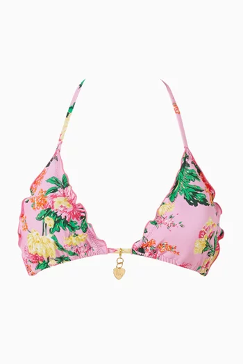 Embroidered Lettuce Edge Triangle Bikini Top