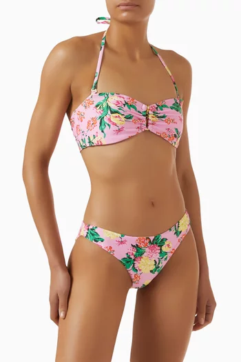 Floral-print Detail Bandeau Bikini Top