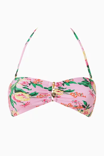 Floral-print Detail Bandeau Bikini Top