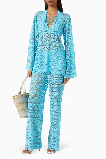 بنطال بخصر مرتفع دانتيل