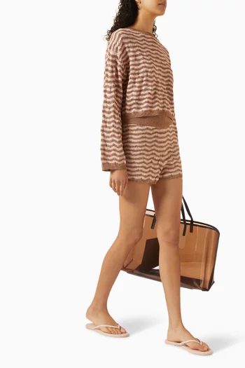 شورت لونا بنقشة مخططة مزيج فيسكوز