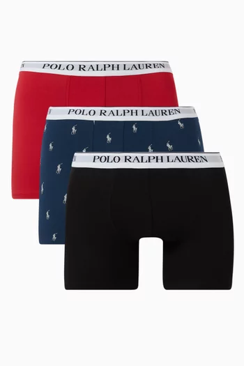 Logo Boxer Briefs in Stretch Cotton, Set of 3